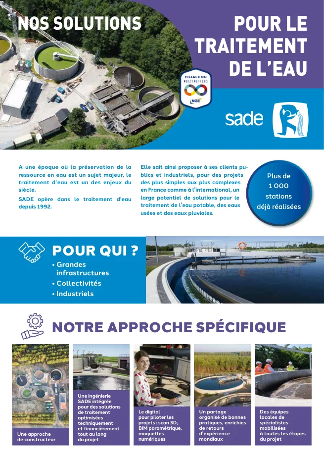 Couverture de la brochure SADE : Nos solutions pour le traitement de l’eau